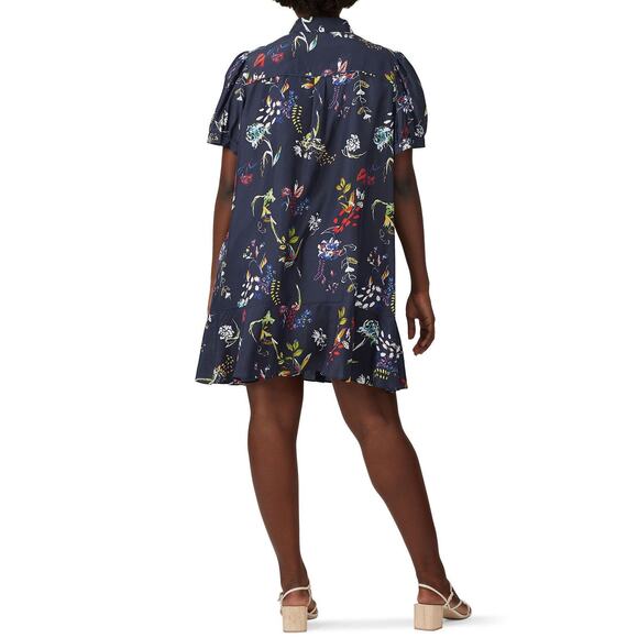 TANYA TAYLOR Navy Printed Floral Button Up Collared Aliciana Shirt Dress Size 14 - Picture 2 of 13